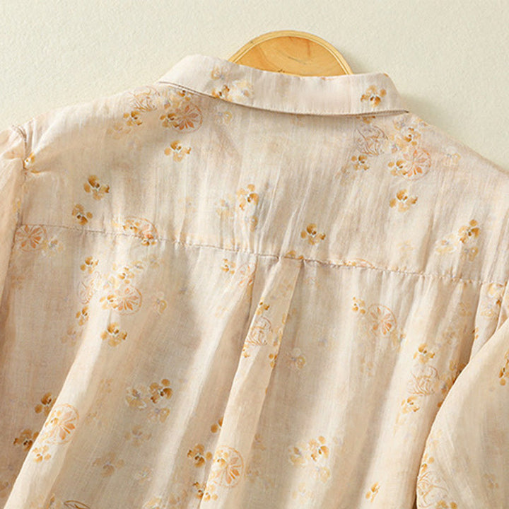 Koszula damska bawełniana z nadrukiem Buddha Stones i żabami, z klapami i krótkim rękawem - image 11