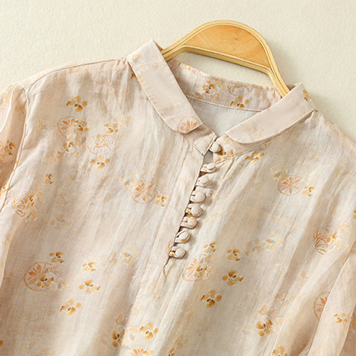 Koszula damska bawełniana z nadrukiem Buddha Stones i żabami, z klapami i krótkim rękawem - image 10