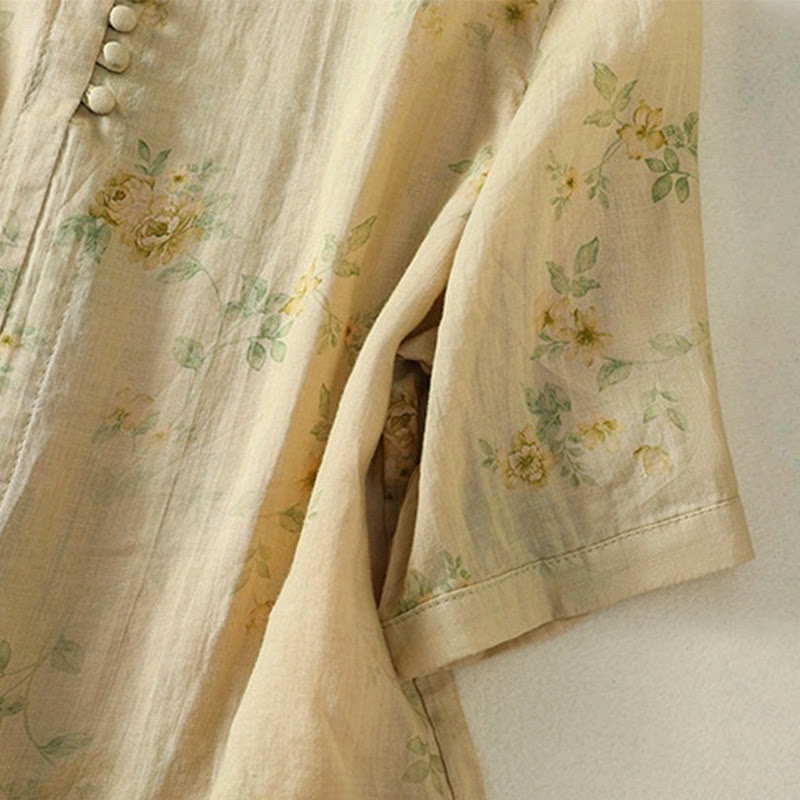 Koszula damska bawełniana z nadrukiem Buddha Stones i żabami, z klapami i krótkim rękawem - image 20