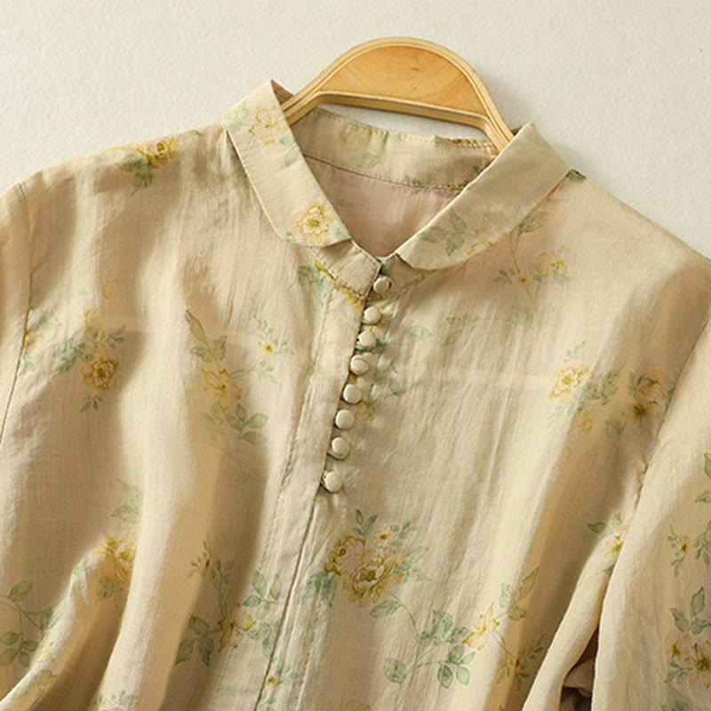 Koszula damska bawełniana z nadrukiem Buddha Stones i żabami, z klapami i krótkim rękawem - image 18