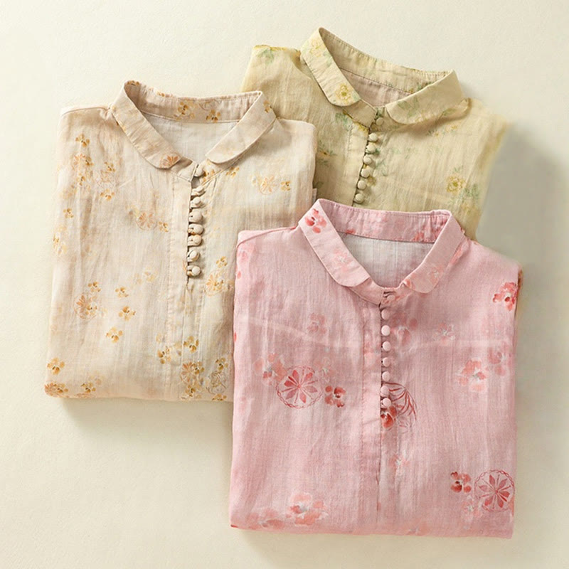 Koszula damska bawełniana z nadrukiem Buddha Stones i żabami, z klapami i krótkim rękawem - image 23