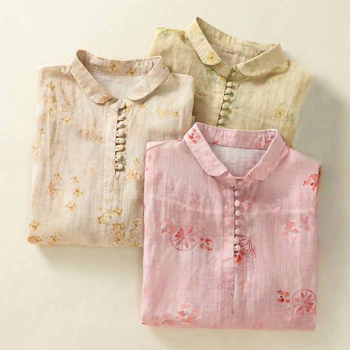 Koszula damska bawełniana z nadrukiem Buddha Stones i żabami, z klapami i krótkim rękawem - image 23