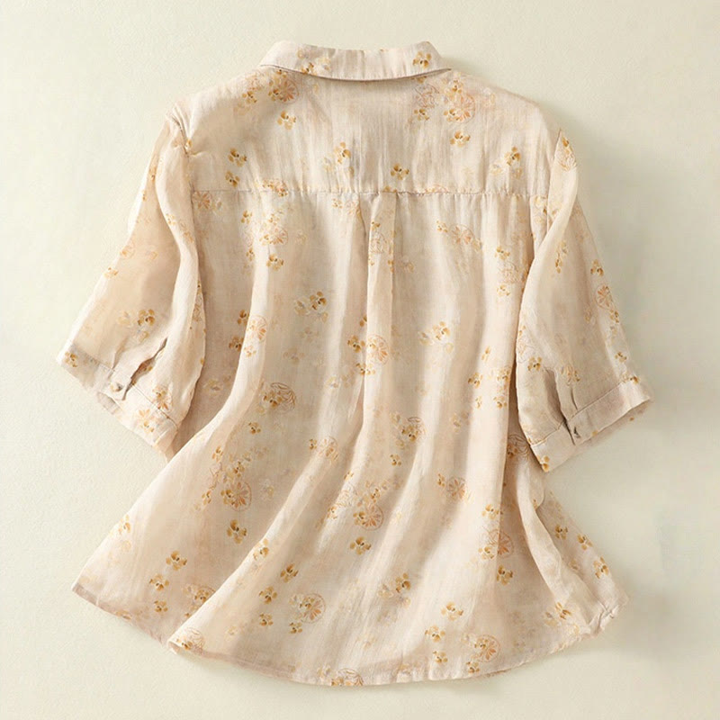 Koszula damska bawełniana z nadrukiem Buddha Stones i żabami, z klapami i krótkim rękawem - image 9