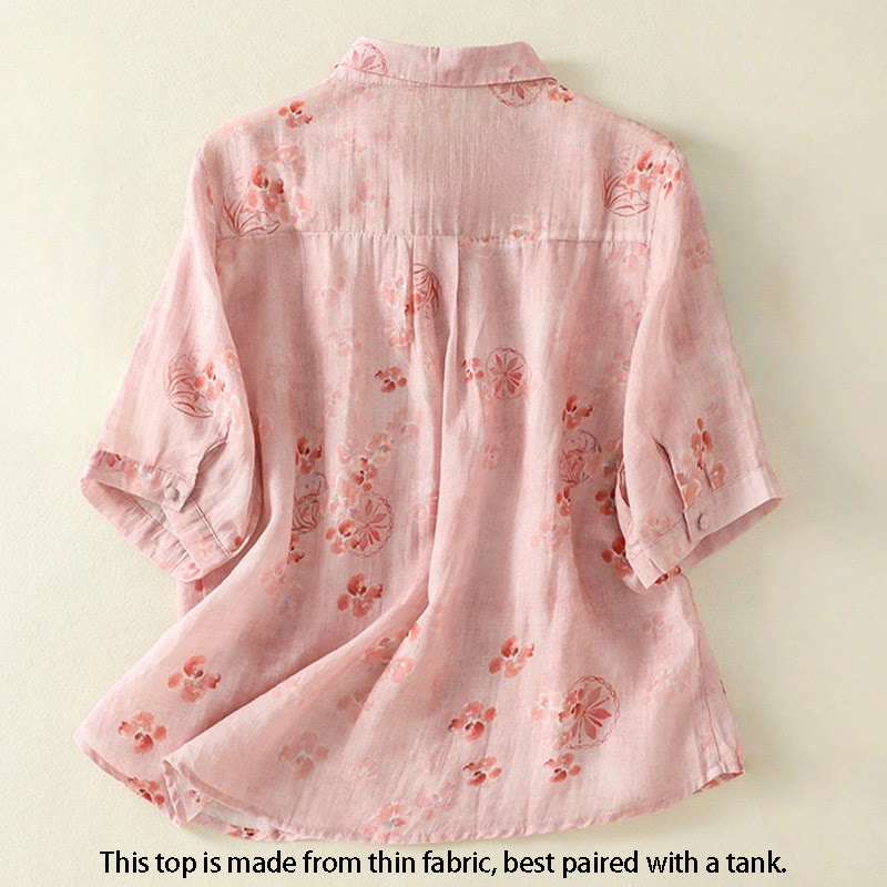 Koszula damska bawełniana z nadrukiem Buddha Stones i żabami, z klapami i krótkim rękawem - image 1