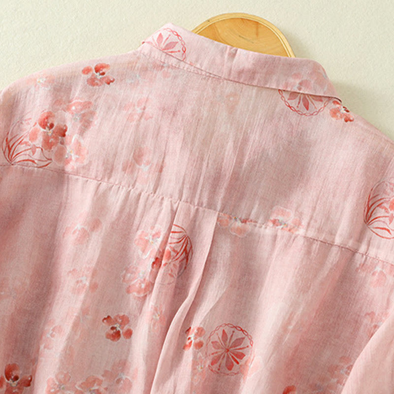 Koszula damska bawełniana z nadrukiem Buddha Stones i żabami, z klapami i krótkim rękawem - image 4