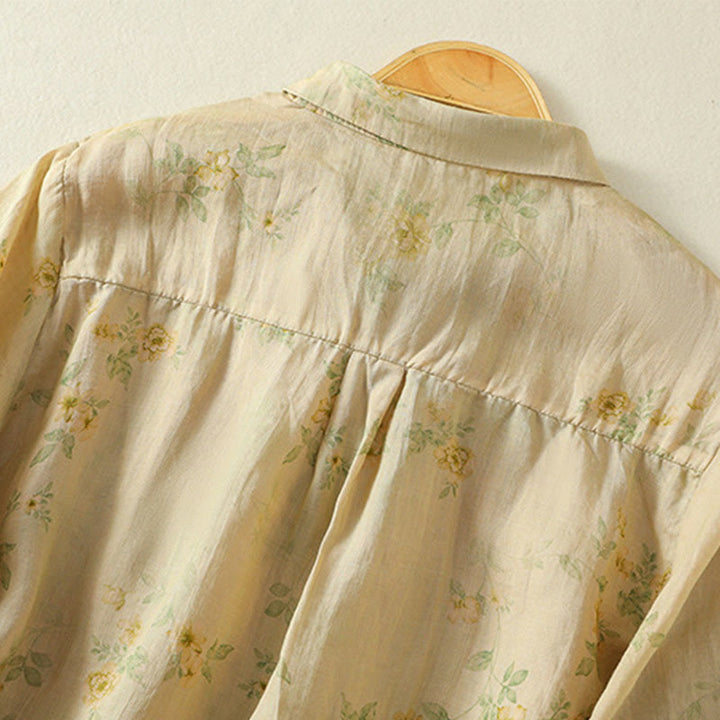 Koszula damska bawełniana z nadrukiem Buddha Stones i żabami, z klapami i krótkim rękawem - image 19