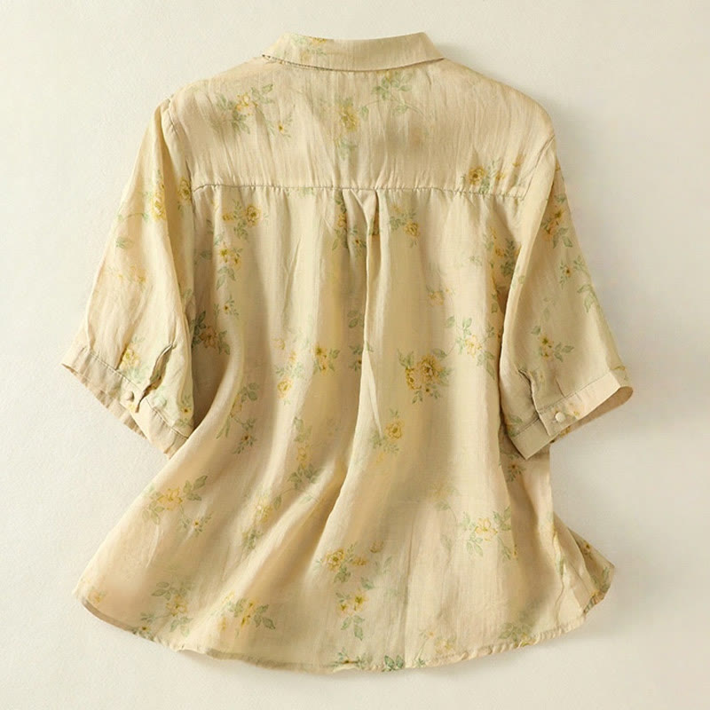 Koszula damska bawełniana z nadrukiem Buddha Stones i żabami, z klapami i krótkim rękawem - image 17