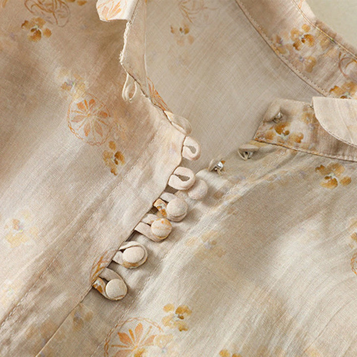 Koszula damska bawełniana z nadrukiem Buddha Stones i żabami, z klapami i krótkim rękawem - image 12