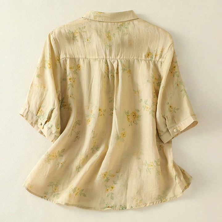 Koszula damska bawełniana z nadrukiem Buddha Stones i żabami, z klapami i krótkim rękawem - image 17