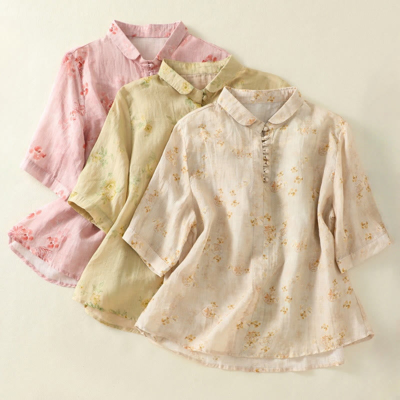 Koszula damska bawełniana z nadrukiem Buddha Stones i żabami, z klapami i krótkim rękawem - image 22