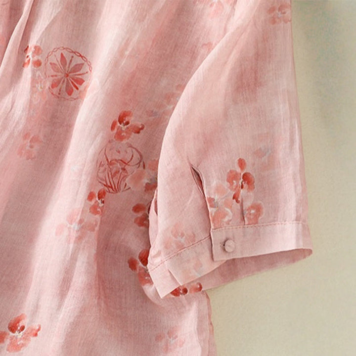 Koszula damska bawełniana z nadrukiem Buddha Stones i żabami, z klapami i krótkim rękawem - image 5