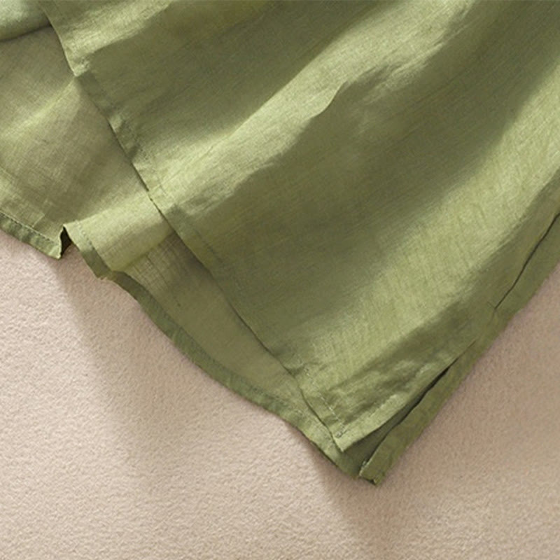 Damska bawełniana lniana koszulka z krótkim rękawem i haftem "Buddha Stones" z kwiatowym wzorem i rozcięciem u dołu - image 8