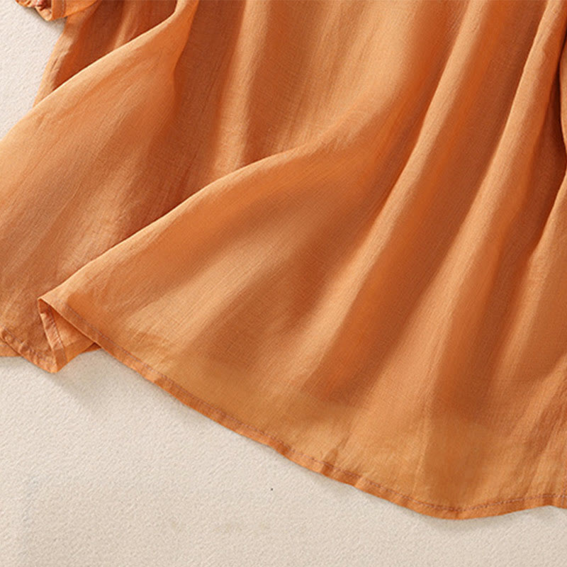 Damska bawełniana lniana koszulka z krótkim rękawem i haftem "Buddha Stones" z kwiatowym wzorem i rozcięciem u dołu - image 15