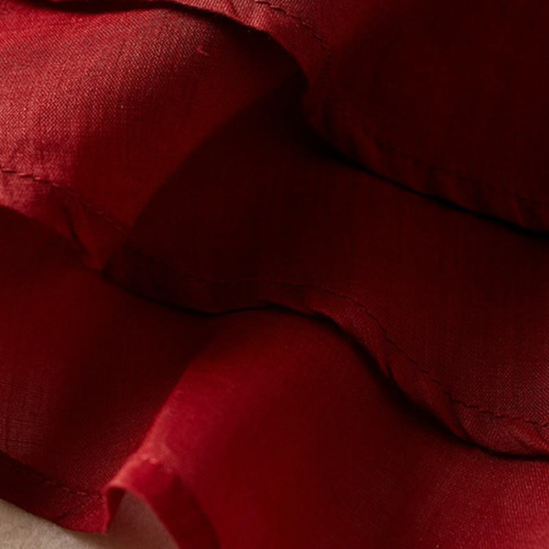 Koszula damska z bawełny i lnu z nadrukiem "Buddha Stones" w stylu retro, prosta, z imitacją dwóch części, zapinana na guziki i z krótkim rękawem - image 18