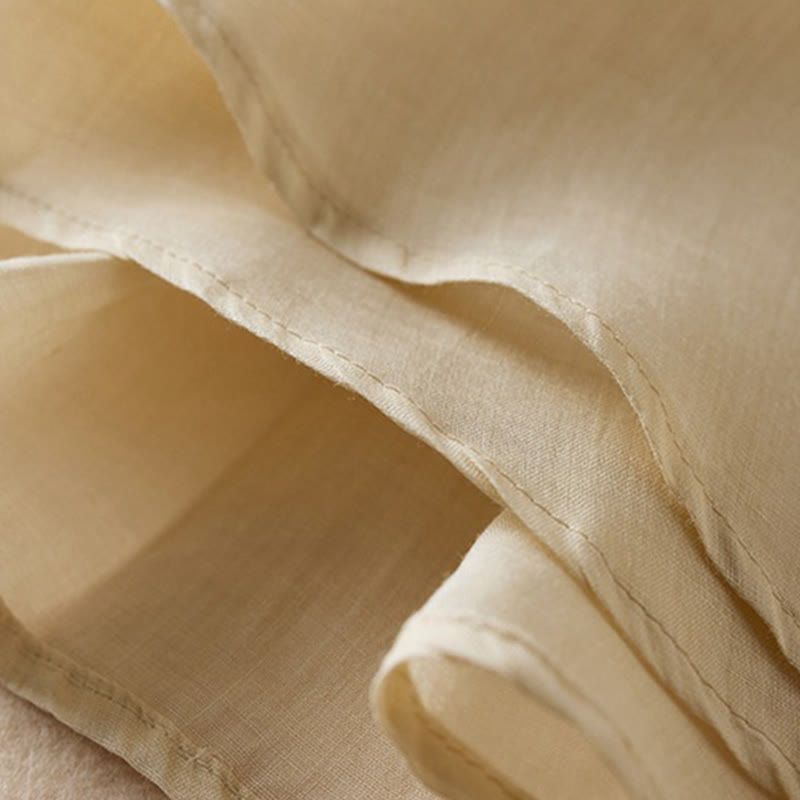 Koszula damska z bawełny i lnu z nadrukiem "Buddha Stones" w stylu retro, prosta, z imitacją dwóch części, zapinana na guziki i z krótkim rękawem - image 43