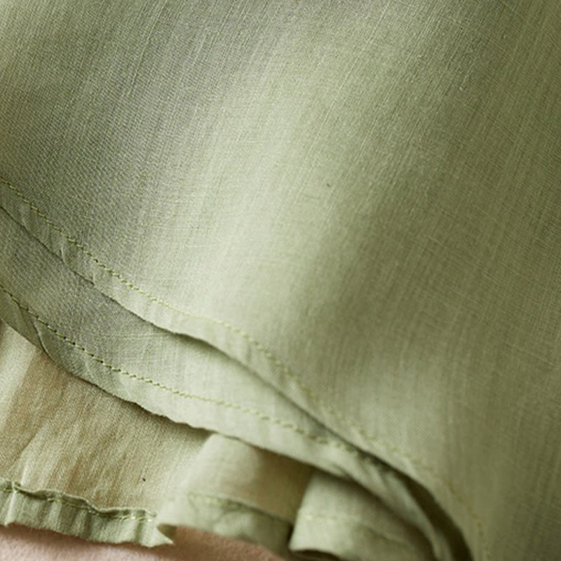 Koszula damska z bawełny i lnu z nadrukiem "Buddha Stones" w stylu retro, prosta, z imitacją dwóch części, zapinana na guziki i z krótkim rękawem - image 27