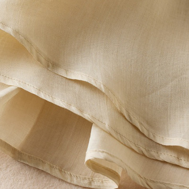 Koszula damska z bawełny i lnu z nadrukiem "Buddha Stones" w stylu retro, prosta, z imitacją dwóch części, zapinana na guziki i z krótkim rękawem - image 44