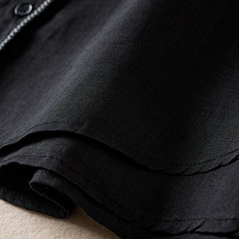 Koszula damska z bawełny i lnu z nadrukiem "Buddha Stones" w stylu retro, prosta, z imitacją dwóch części, zapinana na guziki i z krótkim rękawem - image 34