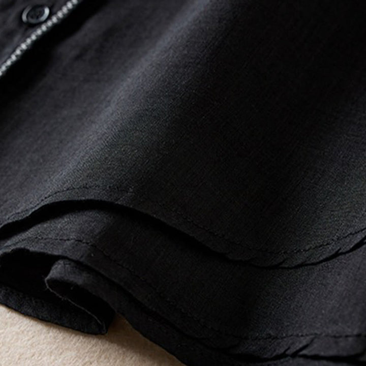 Koszula damska z bawełny i lnu z nadrukiem "Buddha Stones" w stylu retro, prosta, z imitacją dwóch części, zapinana na guziki i z krótkim rękawem - image 34