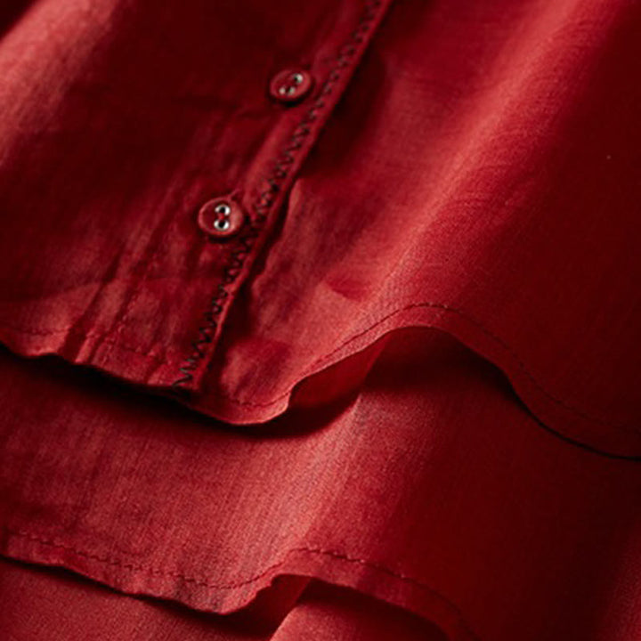 Koszula damska z bawełny i lnu z nadrukiem "Buddha Stones" w stylu retro, prosta, z imitacją dwóch części, zapinana na guziki i z krótkim rękawem - image 15