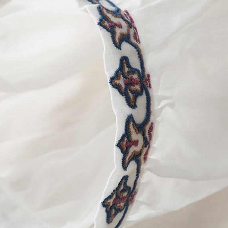 Letnia koszulka damska z bawełny i lnu z haftem "Buddha Stones" i rękawami typu "lattern" - image 10