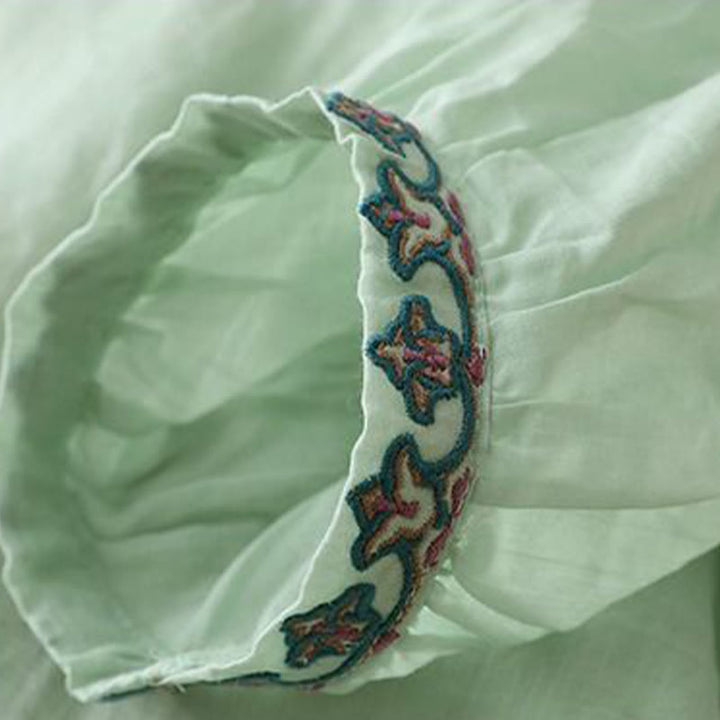 Letnia koszulka damska z bawełny i lnu z haftem "Buddha Stones" i rękawami typu "lattern" - image 3