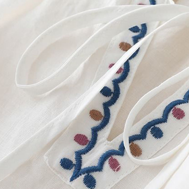 Letnia koszulka damska z bawełny i lnu z haftem "Buddha Stones" i rękawami typu "lattern" - image 8