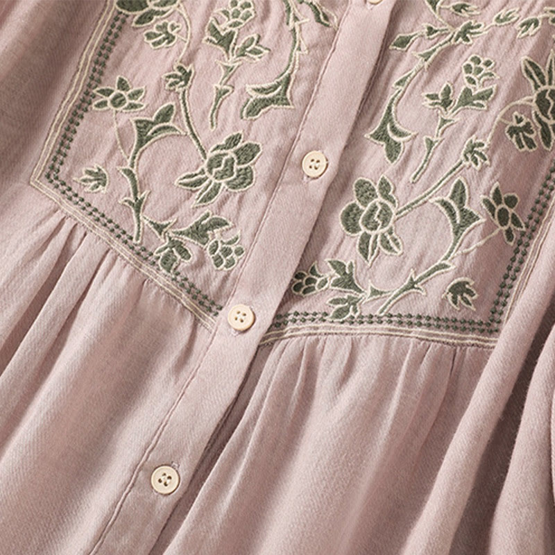 Koszula damska z bawełny i lnu z haftem "Buddha Stones" i jednym rękawem w stylu "trzy czwarte" - image 13