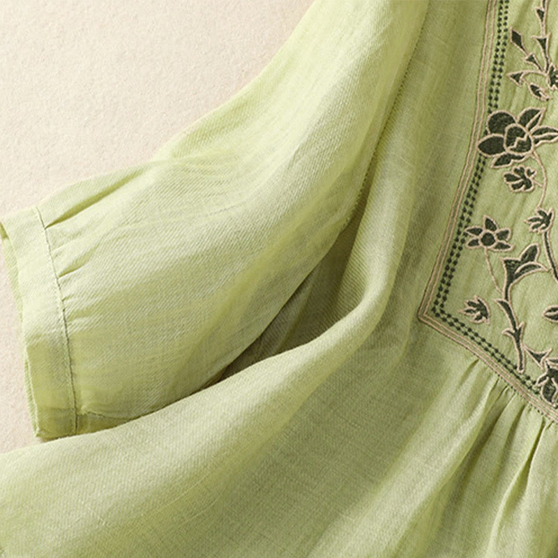 Koszula damska z bawełny i lnu z haftem "Buddha Stones" i jednym rękawem w stylu "trzy czwarte" - image 8