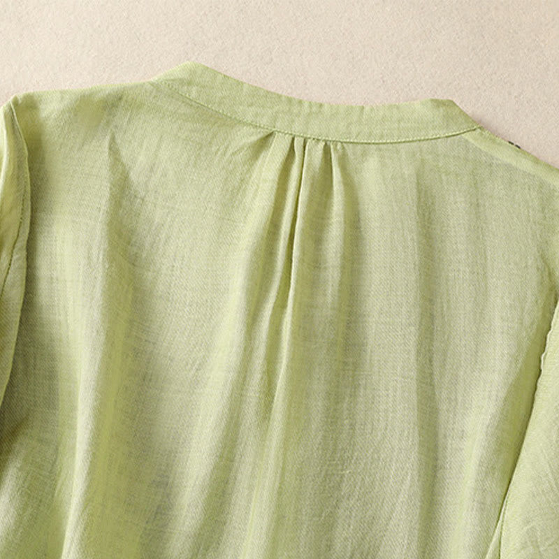 Koszula damska z bawełny i lnu z haftem "Buddha Stones" i jednym rękawem w stylu "trzy czwarte" - image 4