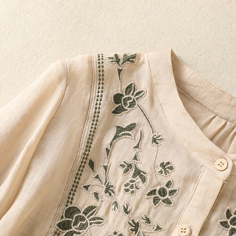 Koszula damska z bawełny i lnu z haftem "Buddha Stones" i jednym rękawem w stylu "trzy czwarte" - image 21