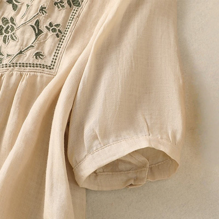 Koszula damska z bawełny i lnu z haftem "Buddha Stones" i jednym rękawem w stylu "trzy czwarte" - image 22