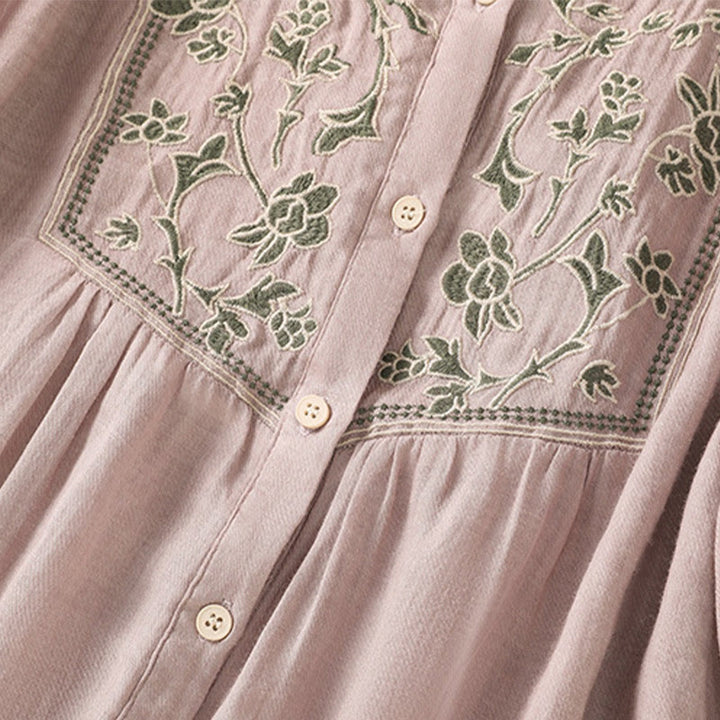 Koszula damska z bawełny i lnu z haftem "Buddha Stones" i jednym rękawem w stylu "trzy czwarte" - image 13