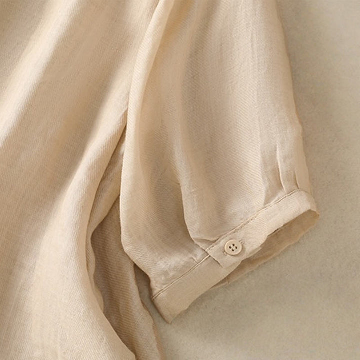 Koszula damska z bawełny i lnu z haftem "Buddha Stones" i jednym rękawem w stylu "trzy czwarte" - image 23