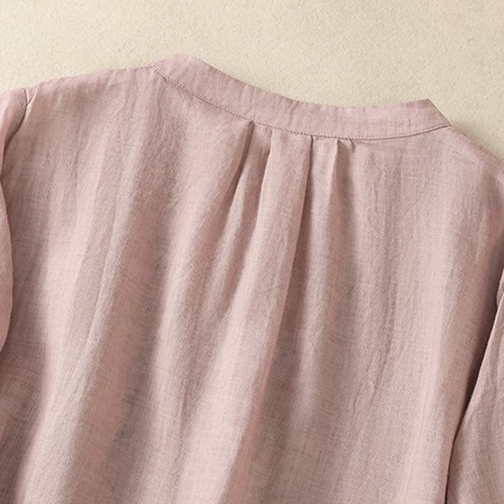 Koszula damska z bawełny i lnu z haftem "Buddha Stones" i jednym rękawem w stylu "trzy czwarte" - image 12