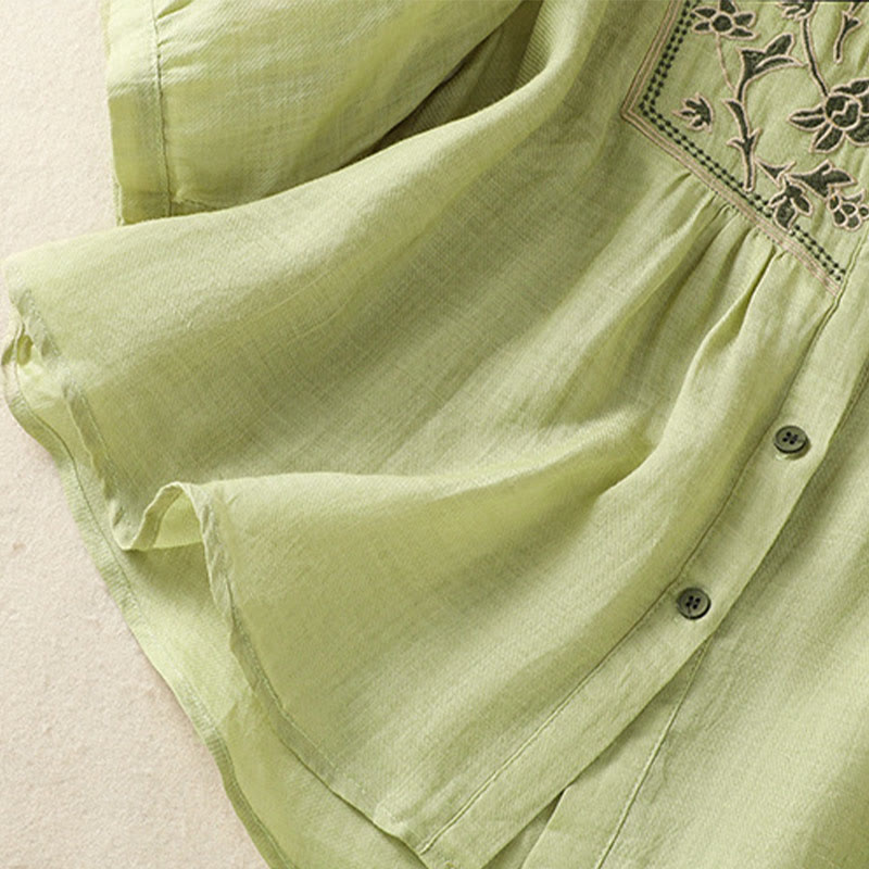 Koszula damska z bawełny i lnu z haftem "Buddha Stones" i jednym rękawem w stylu "trzy czwarte" - image 6