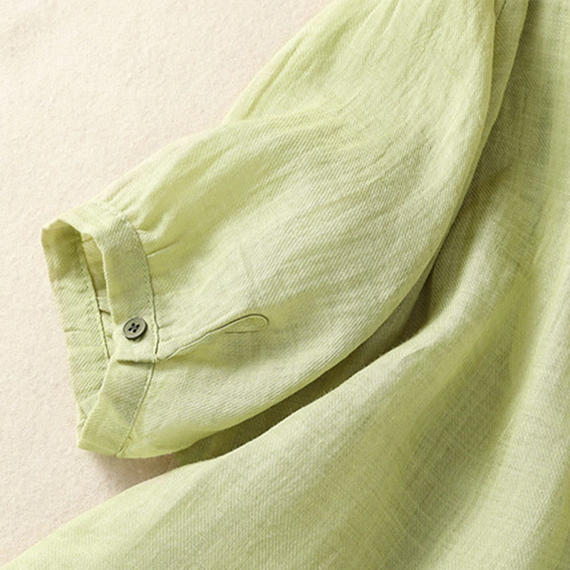 Koszula damska z bawełny i lnu z haftem "Buddha Stones" i jednym rękawem w stylu "trzy czwarte" - image 7