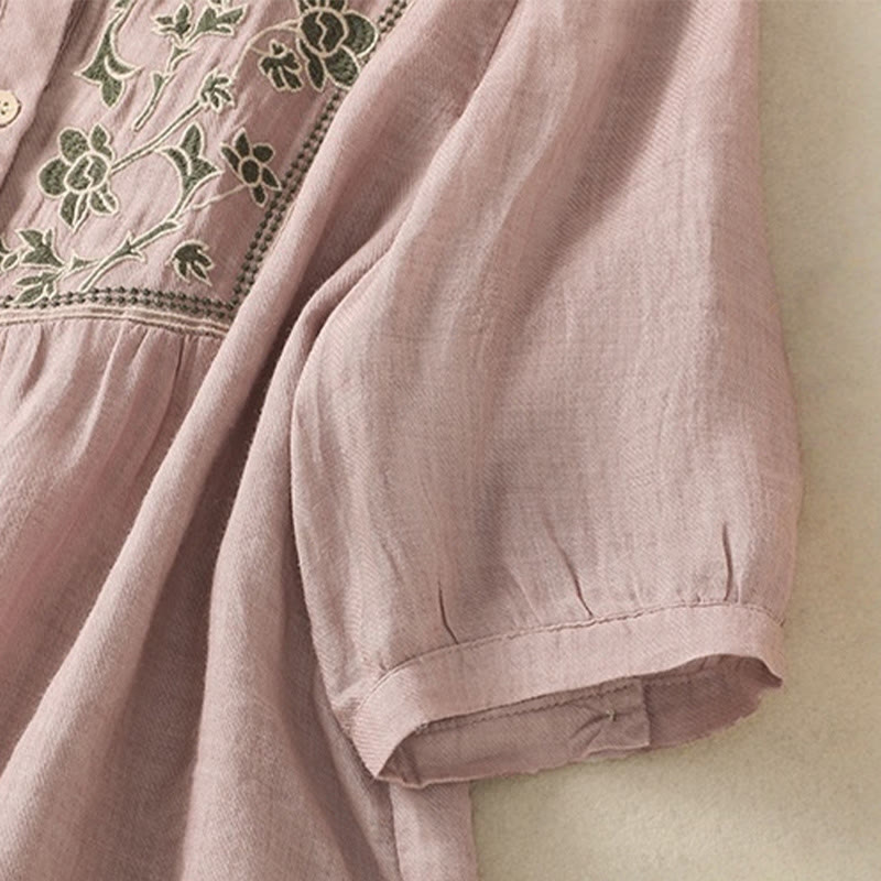 Koszula damska z bawełny i lnu z haftem "Buddha Stones" i jednym rękawem w stylu "trzy czwarte" - image 15