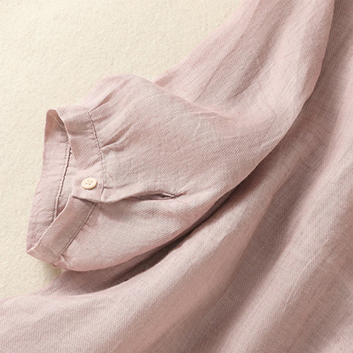 Koszula damska z bawełny i lnu z haftem "Buddha Stones" i jednym rękawem w stylu "trzy czwarte" - image 14