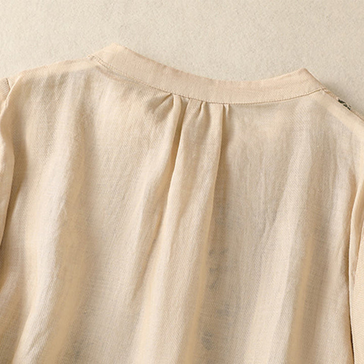 Koszula damska z bawełny i lnu z haftem "Buddha Stones" i jednym rękawem w stylu "trzy czwarte" - image 20