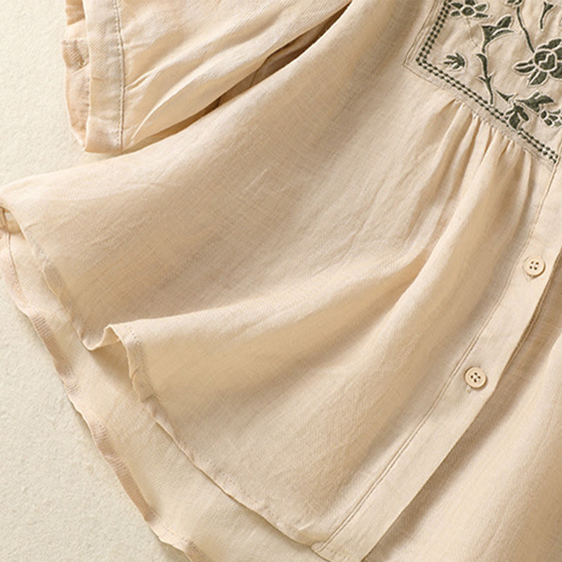 Koszula damska z bawełny i lnu z haftem "Buddha Stones" i jednym rękawem w stylu "trzy czwarte" - image 24