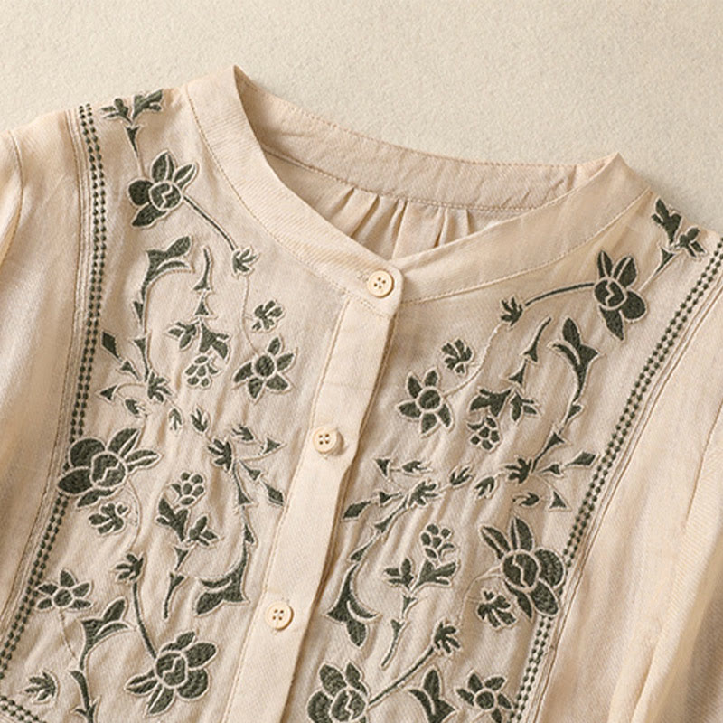 Koszula damska z bawełny i lnu z haftem "Buddha Stones" i jednym rękawem w stylu "trzy czwarte" - image 19