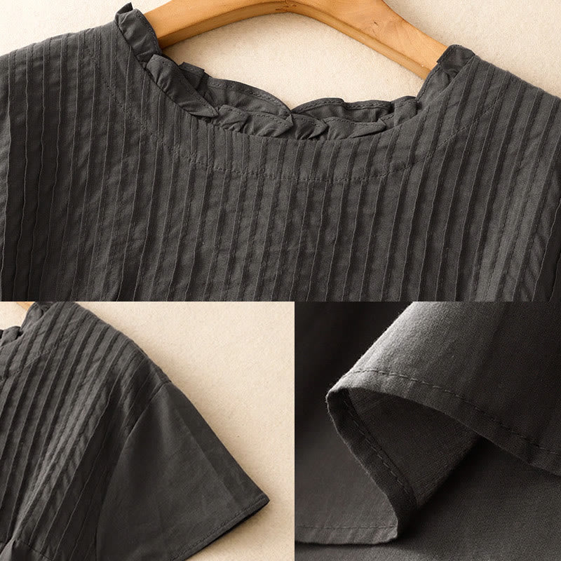 Koszula damska z krótkim rękawem z bawełny " Buddha Stones Summer Pure Color" z falbankami i plisami - image 11