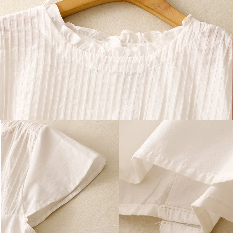 Koszula damska z krótkim rękawem z bawełny " Buddha Stones Summer Pure Color" z falbankami i plisami - image 14