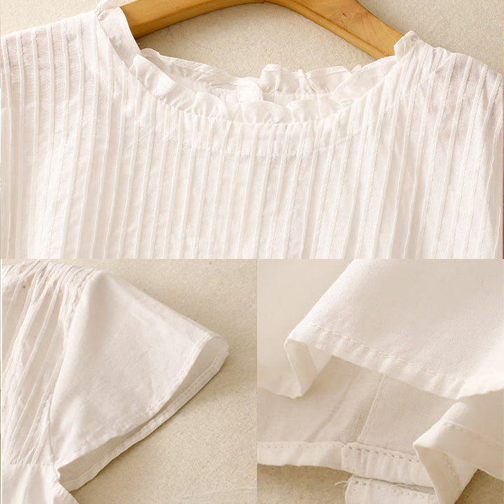 Koszula damska z krótkim rękawem z bawełny " Buddha Stones Summer Pure Color" z falbankami i plisami - image 14