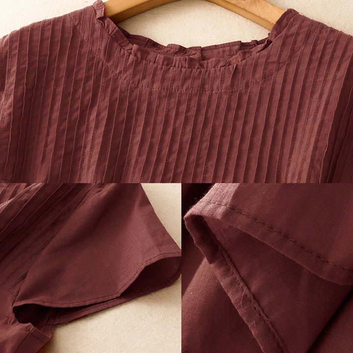 Koszula damska z krótkim rękawem z bawełny " Buddha Stones Summer Pure Color" z falbankami i plisami - image 18