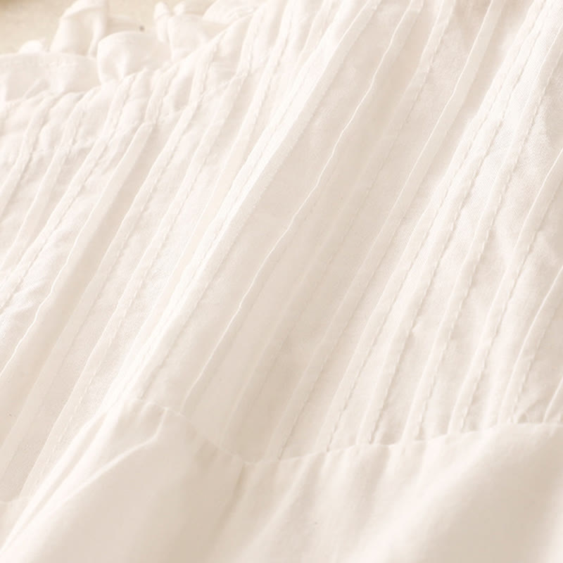 Koszula damska z krótkim rękawem z bawełny " Buddha Stones Summer Pure Color" z falbankami i plisami - image 12