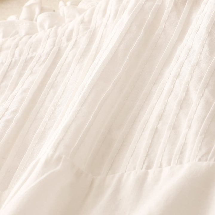 Koszula damska z krótkim rękawem z bawełny " Buddha Stones Summer Pure Color" z falbankami i plisami - image 12