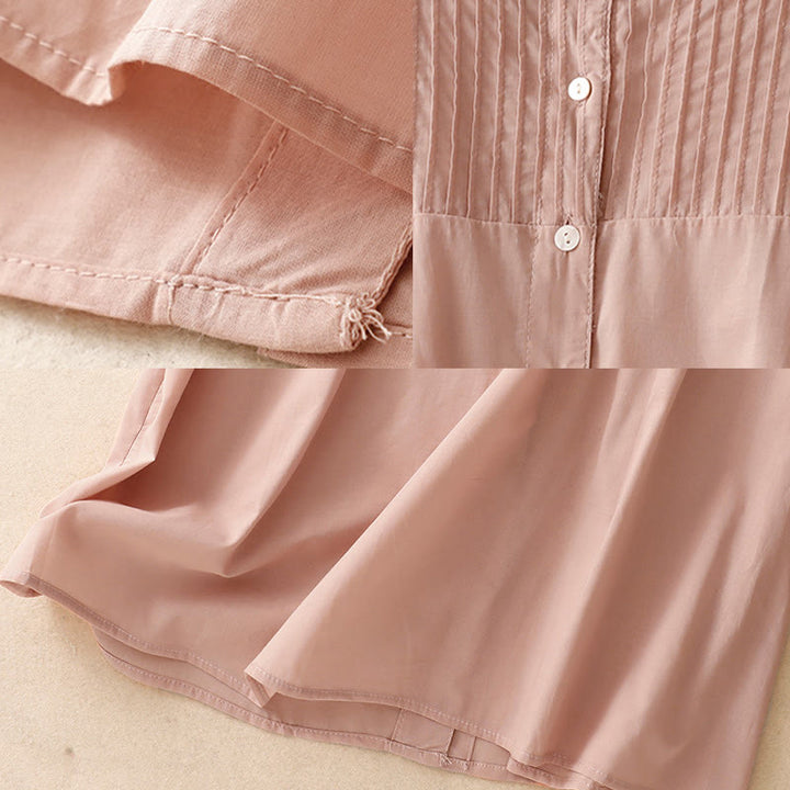 Koszula damska z krótkim rękawem z bawełny " Buddha Stones Summer Pure Color" z falbankami i plisami - image 5