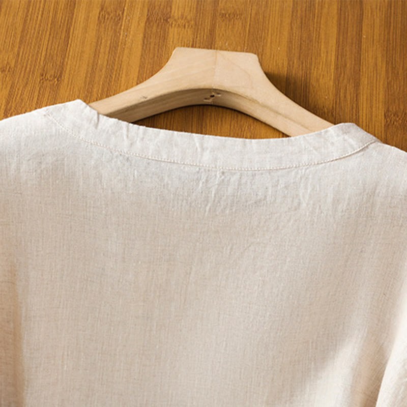 Damska koszulka z krótkim rękawem i haftowanym kwiatowym motywem „Buddha Stones” - image 17